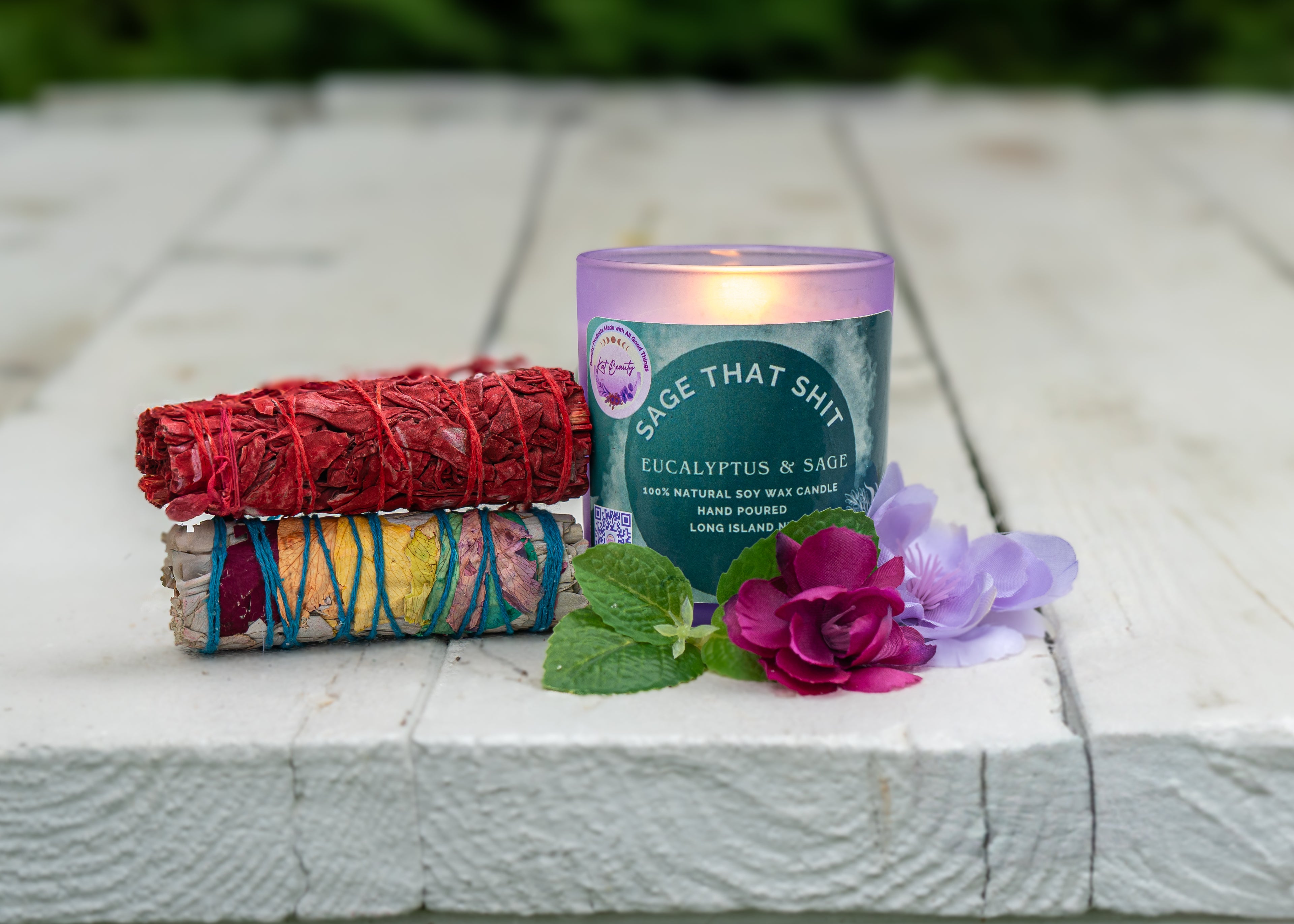 Sage That Shit Candle & Chakra Sage Stick Bundle