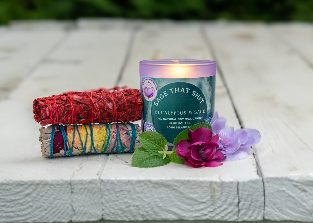 Sage That Shit Candle & Chakra Sage Stick Bundle