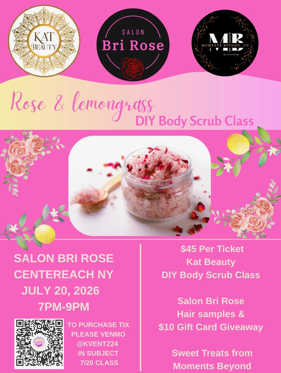 Rose & lemongrass DIY Body Scrub Class